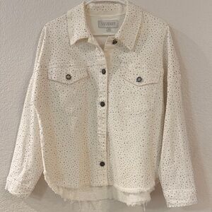 Veveret White Denim Rhinestone Jacket